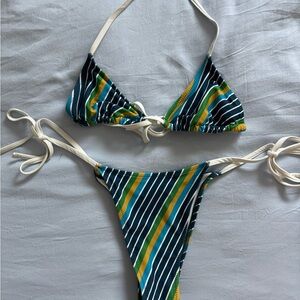 Tropic of C Striped Blue and Green Bikini Set